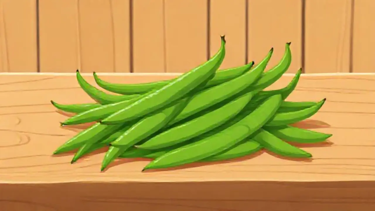 Judías verdes sobre madera