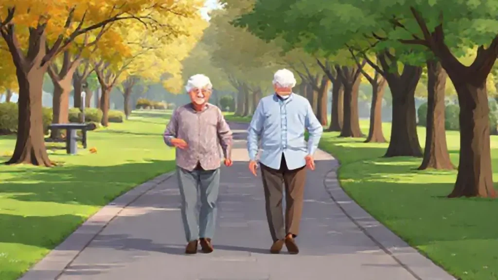 Ancianos pasean por el parque