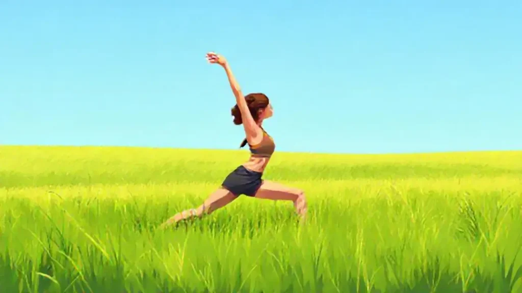 Mujer estirándose en el campo
