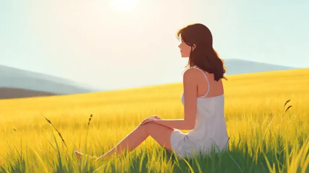 Mujer en un campo soleado