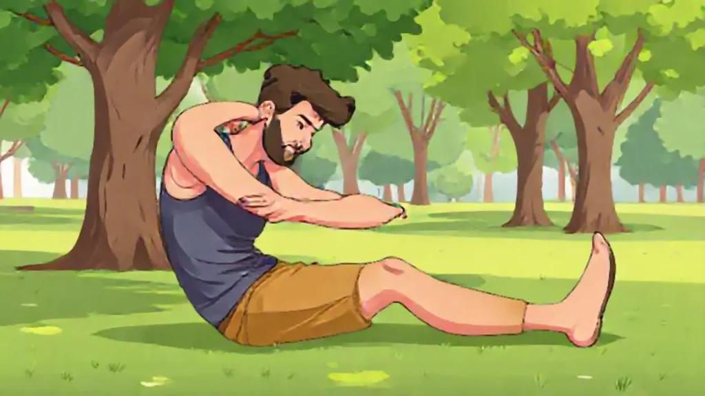 Hombre estirándose en el parque