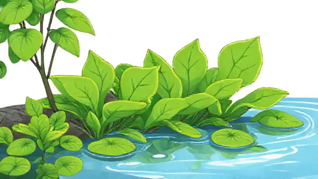 Hojas verdes junto al agua