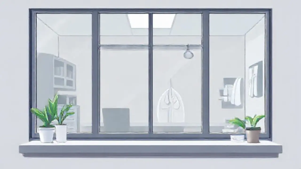 Ventana de consultorio médico gris