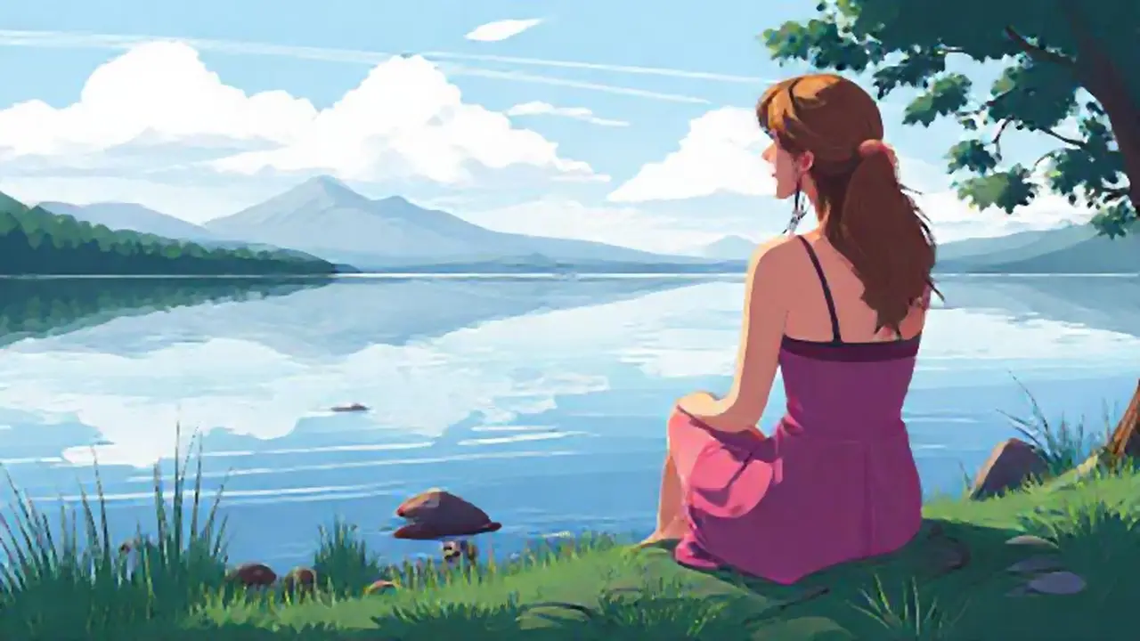 Mujer junto al lago