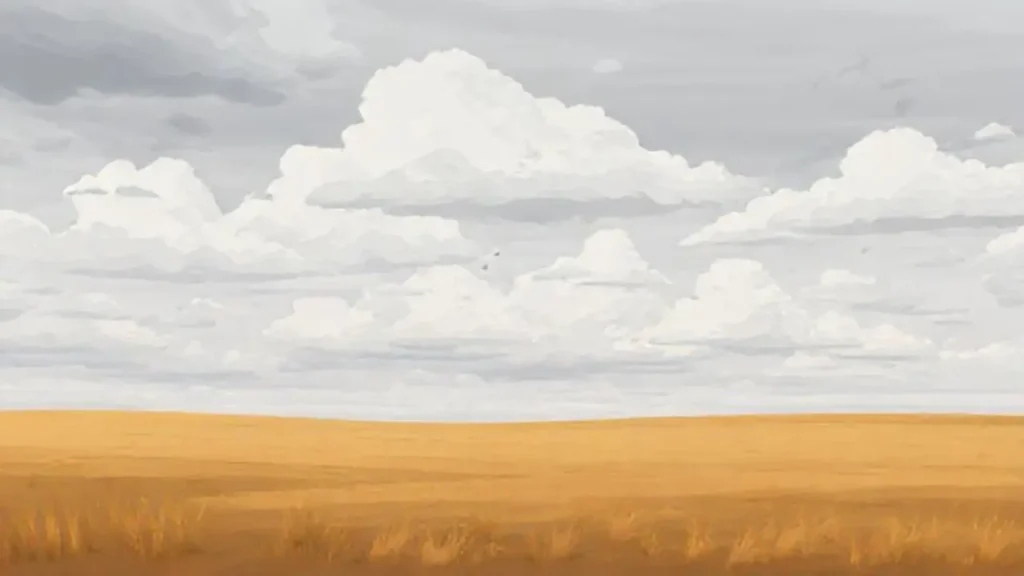 Cielo gris sobre campo tranquilo