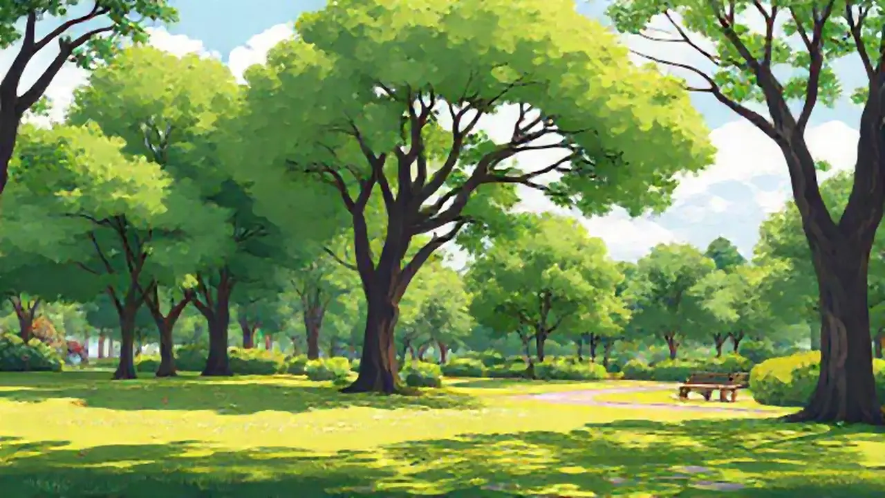 Parque verde, día soleado