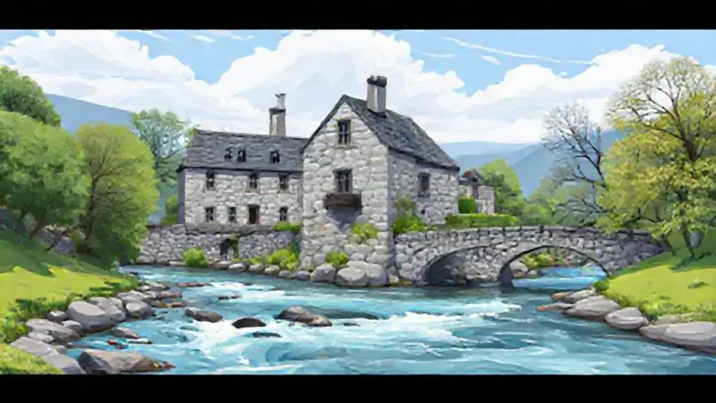 Edificio gris junto al río