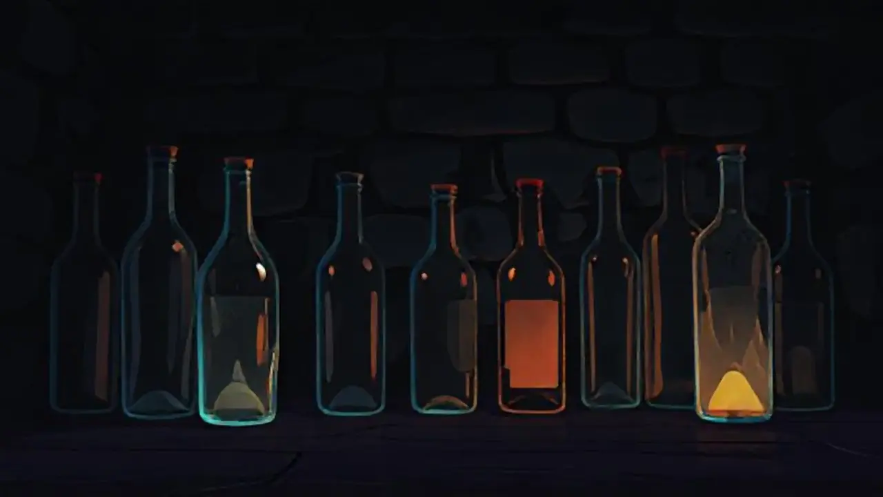 Habitación oscura, botellas vacías