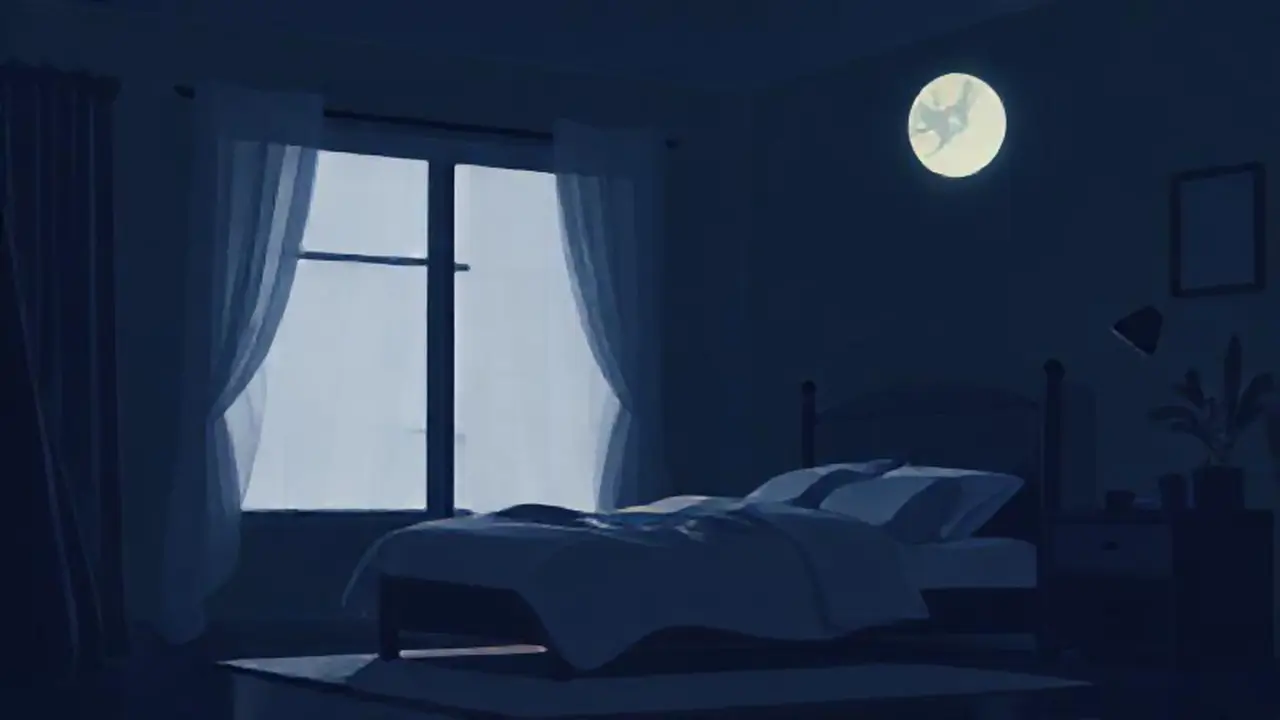 Habitación oscura, luz de luna suave