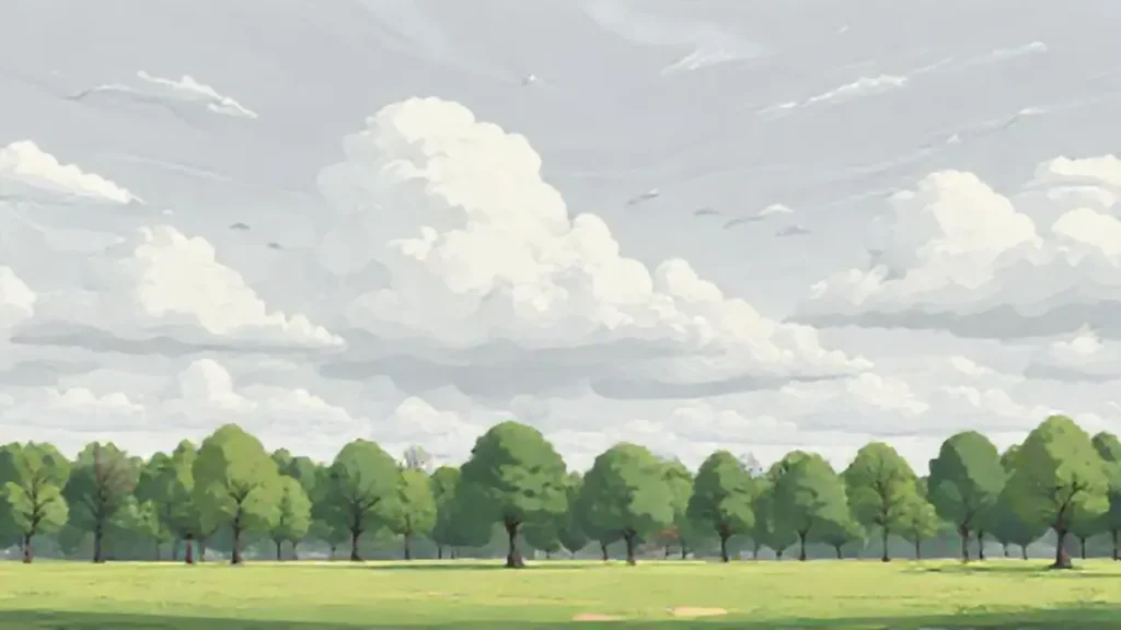 Nubes grises sobre un parque vacío