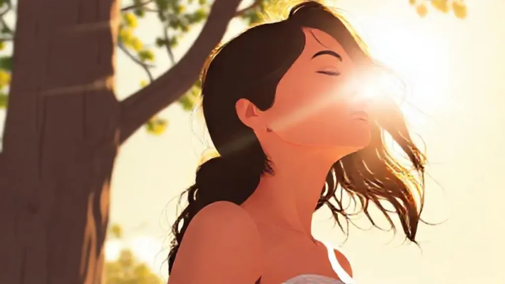 Mujer iluminada por el sol