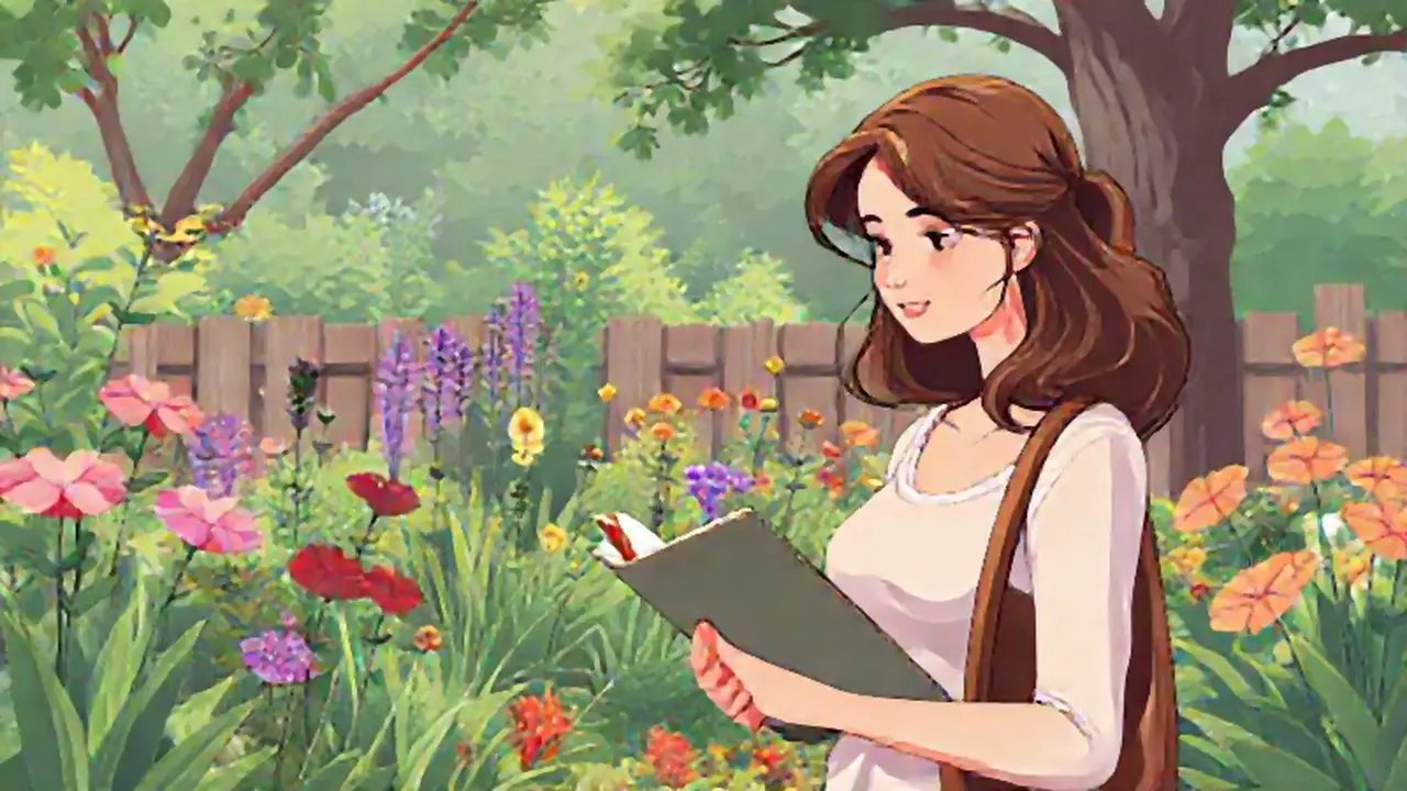 Mujer con cuaderno en el jardín