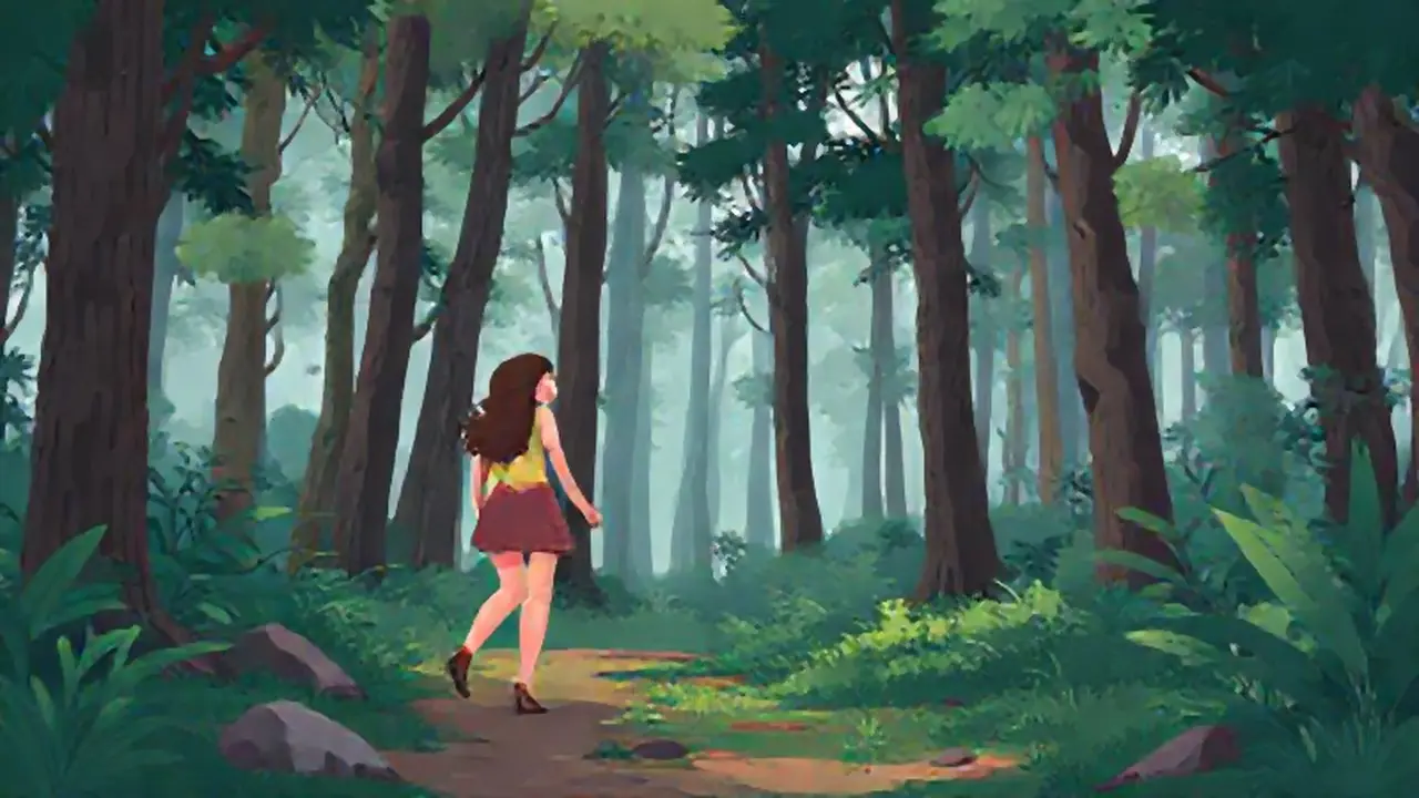 Mujer camina por el bosque