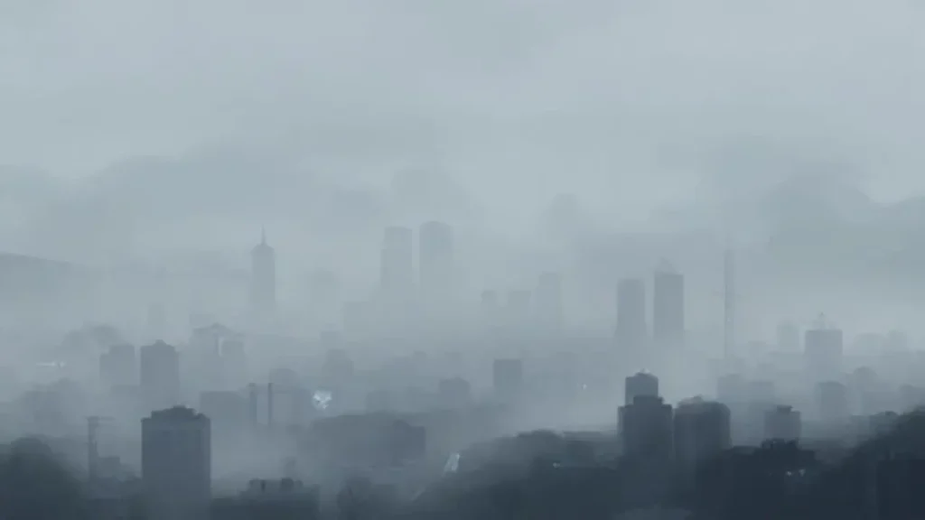 Niebla gris cubre una ciudad en silencio