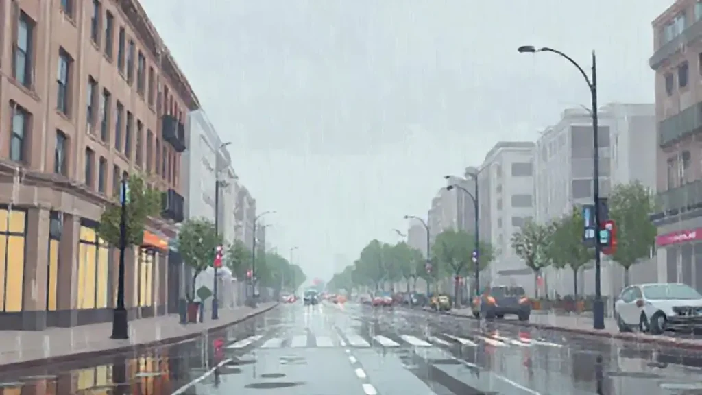 Lluvia gris sobre la calle