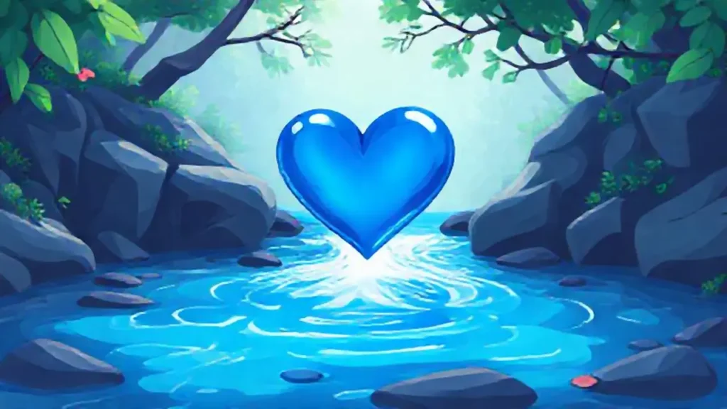 Corazón azul fluye en el río
