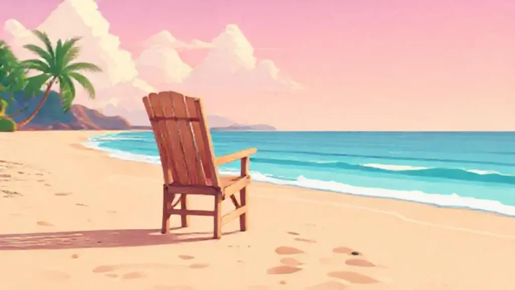 Silla de madera vacía en la playa