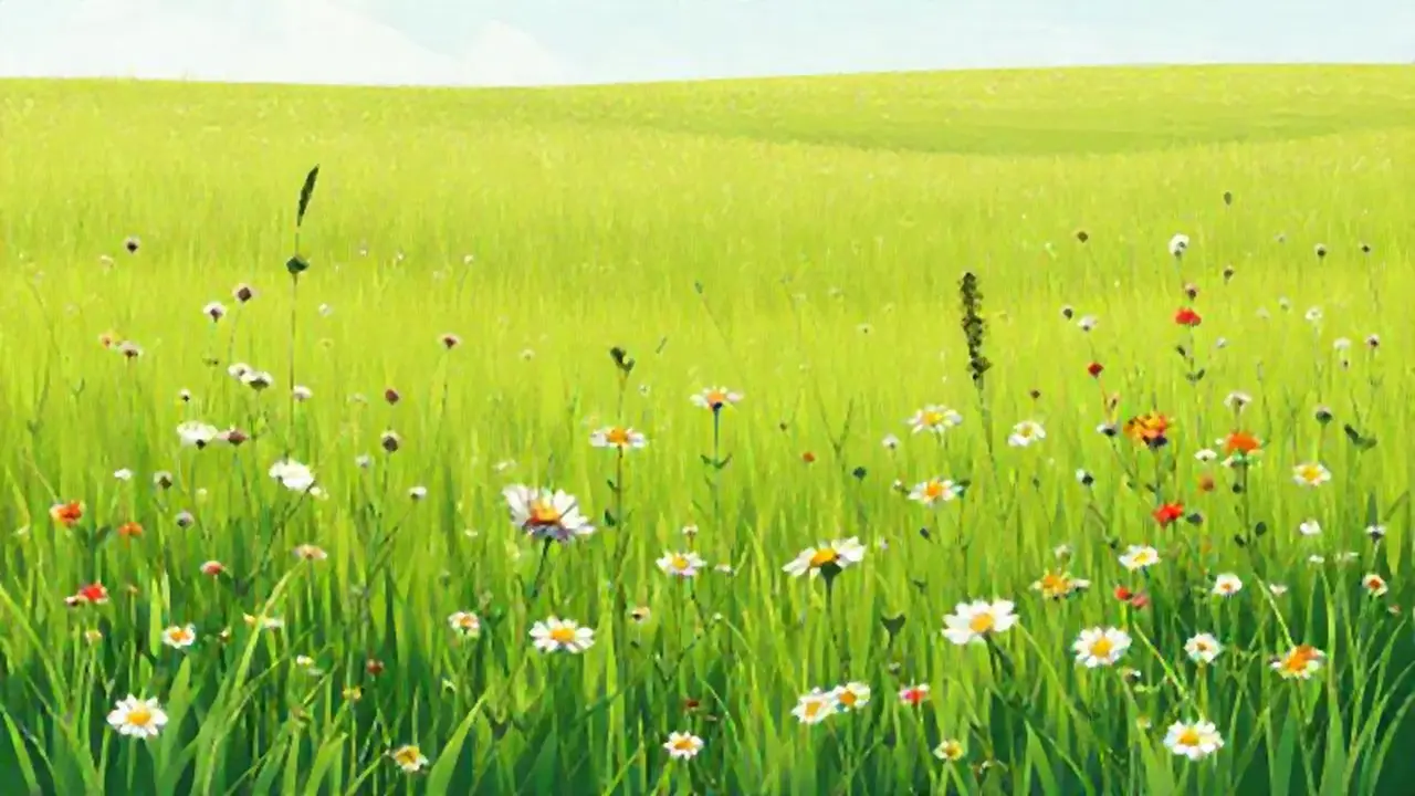 Campo verde con flores silvestres