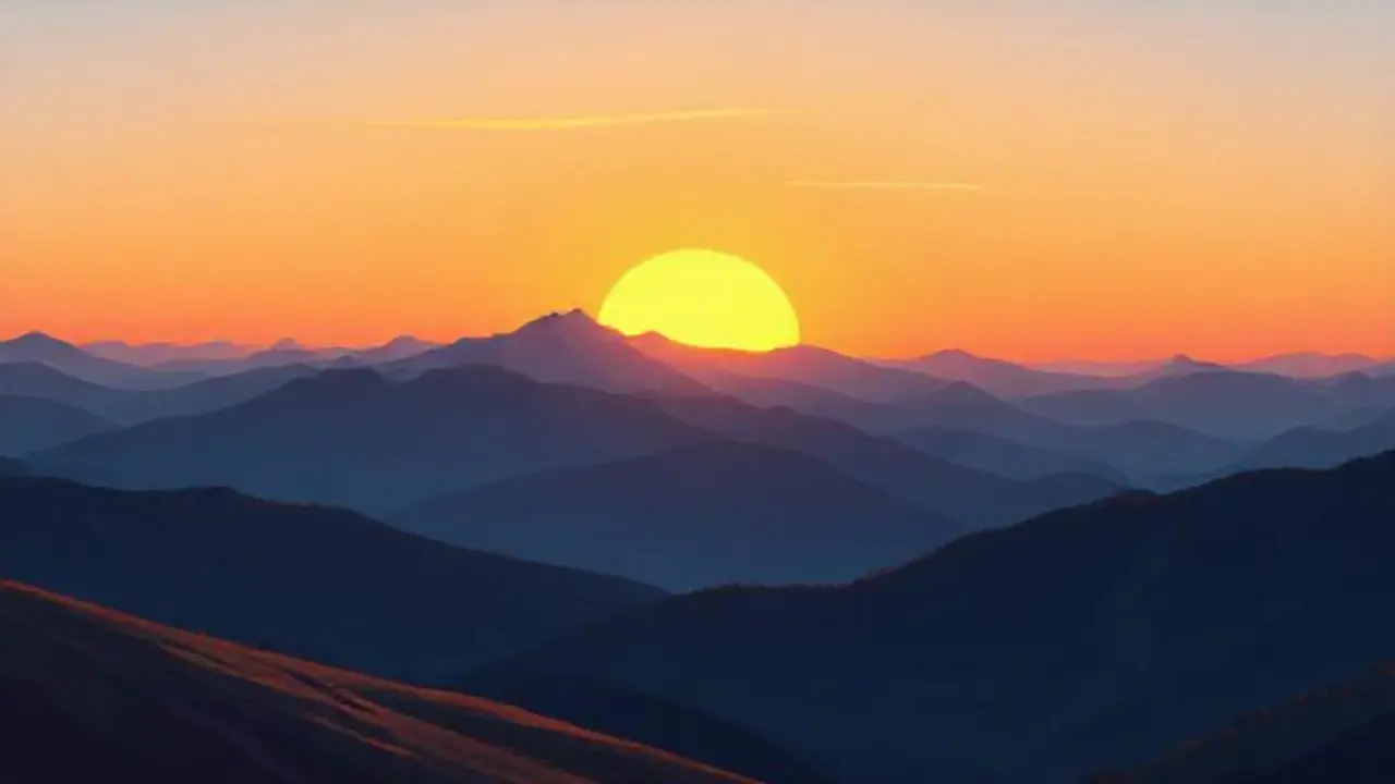 El sol nace sobre montañas serenas