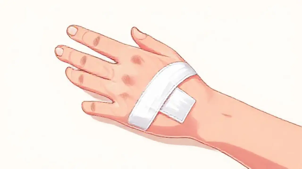 Mano pálida con vendaje blanco