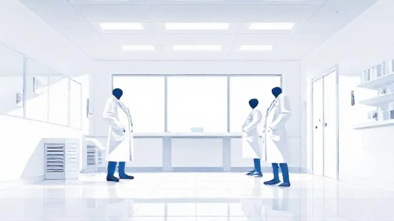 Un laboratorio blanco en un espacio luminoso