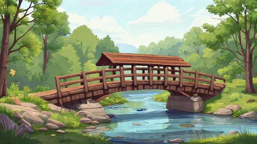 Puente de madera sobre el río