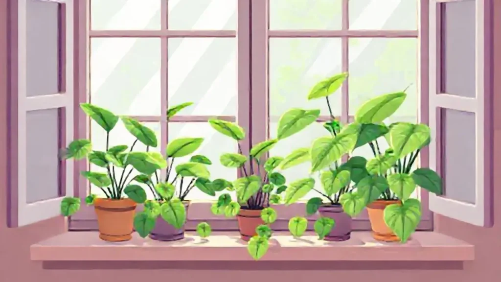 Plantas verdes en el alféizar