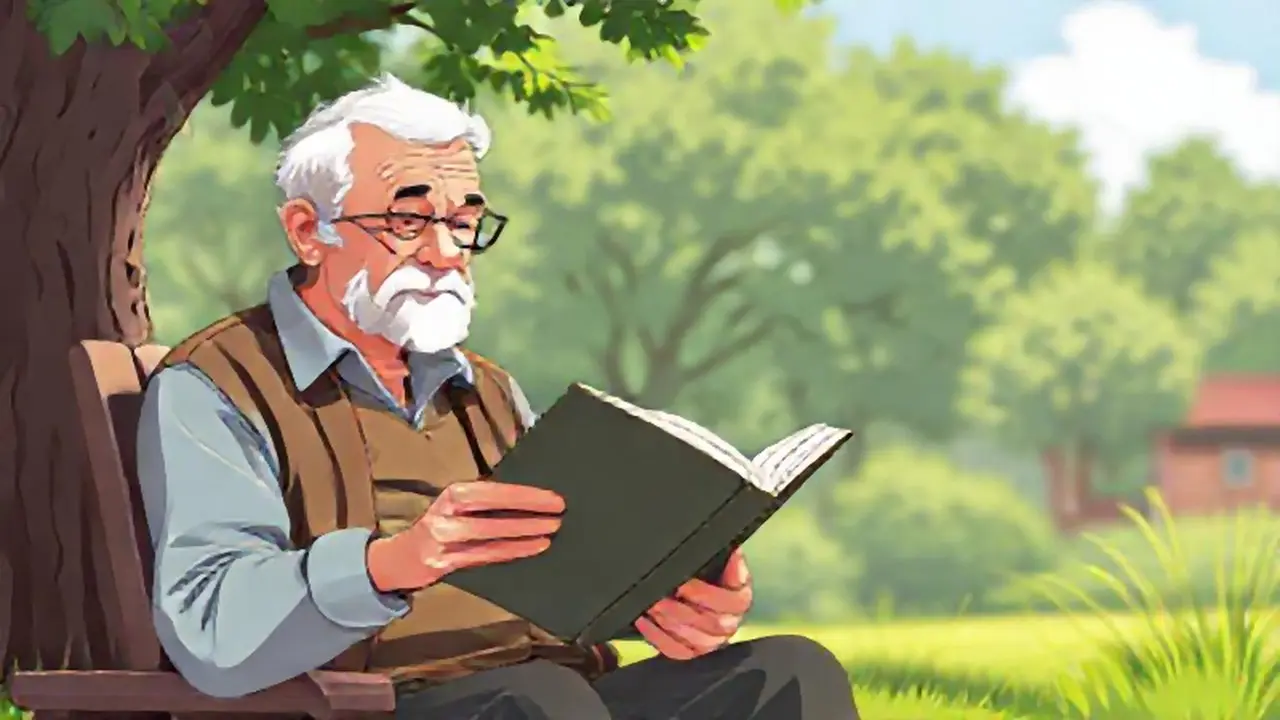 Un anciano lee al aire libre