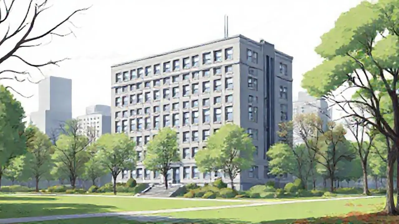 Edificio gris en el parque