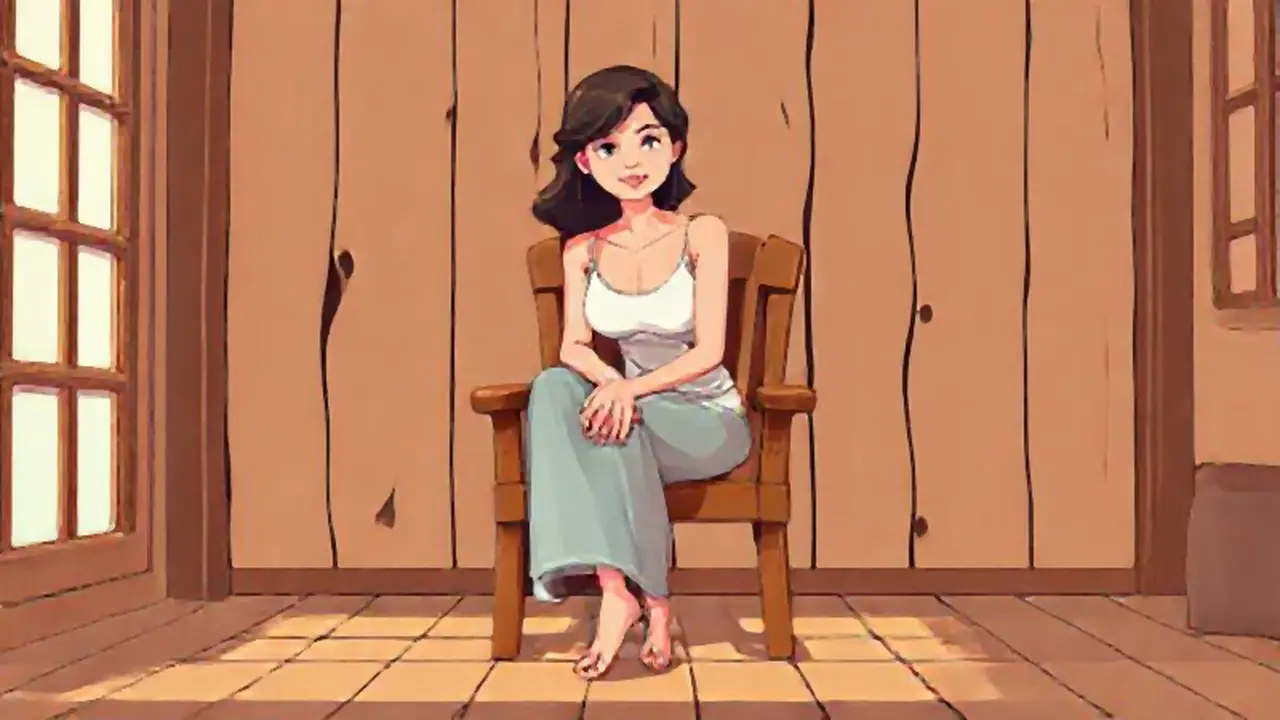 Mujer en una silla de madera