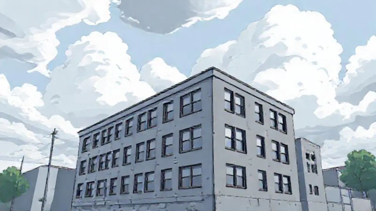 Edificio gris bajo nubes