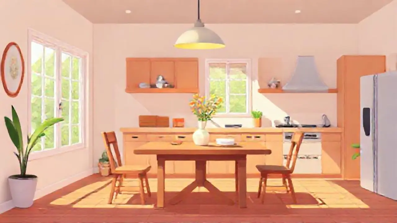 Mesa de cocina iluminada por el sol