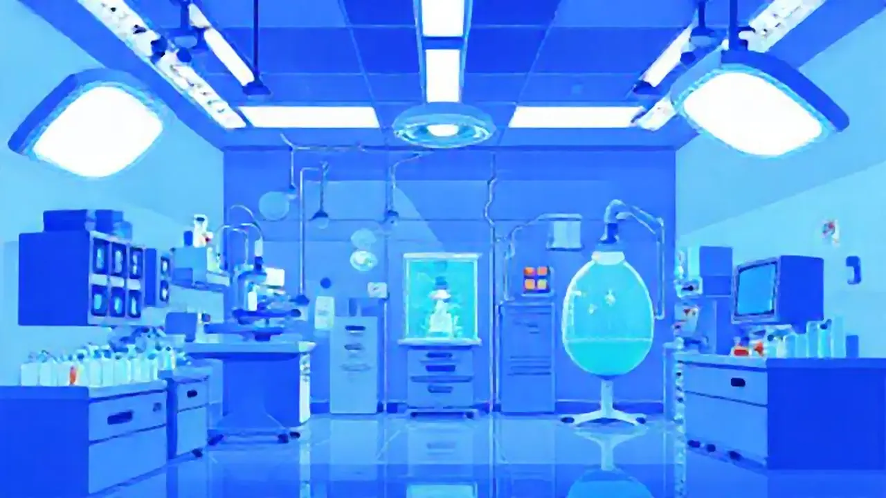 Laboratorio azul, equipo brillante