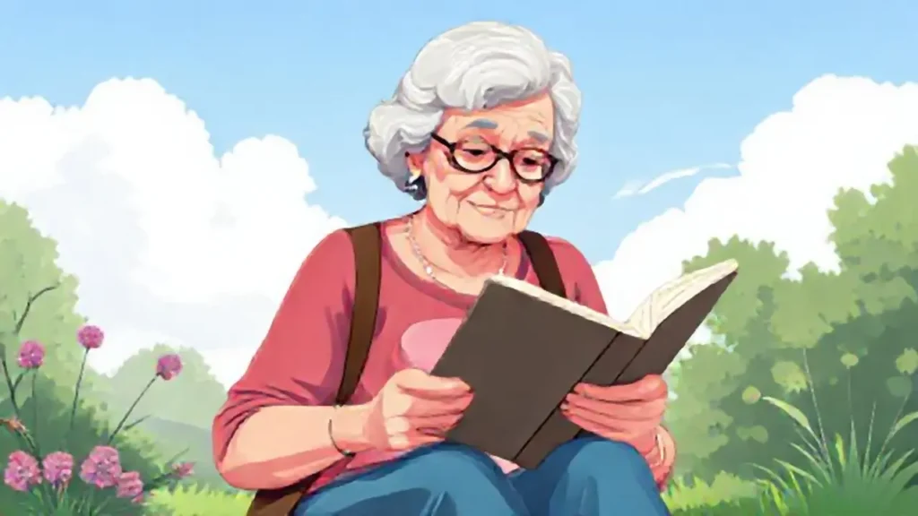 Mujer mayor lee al aire libre