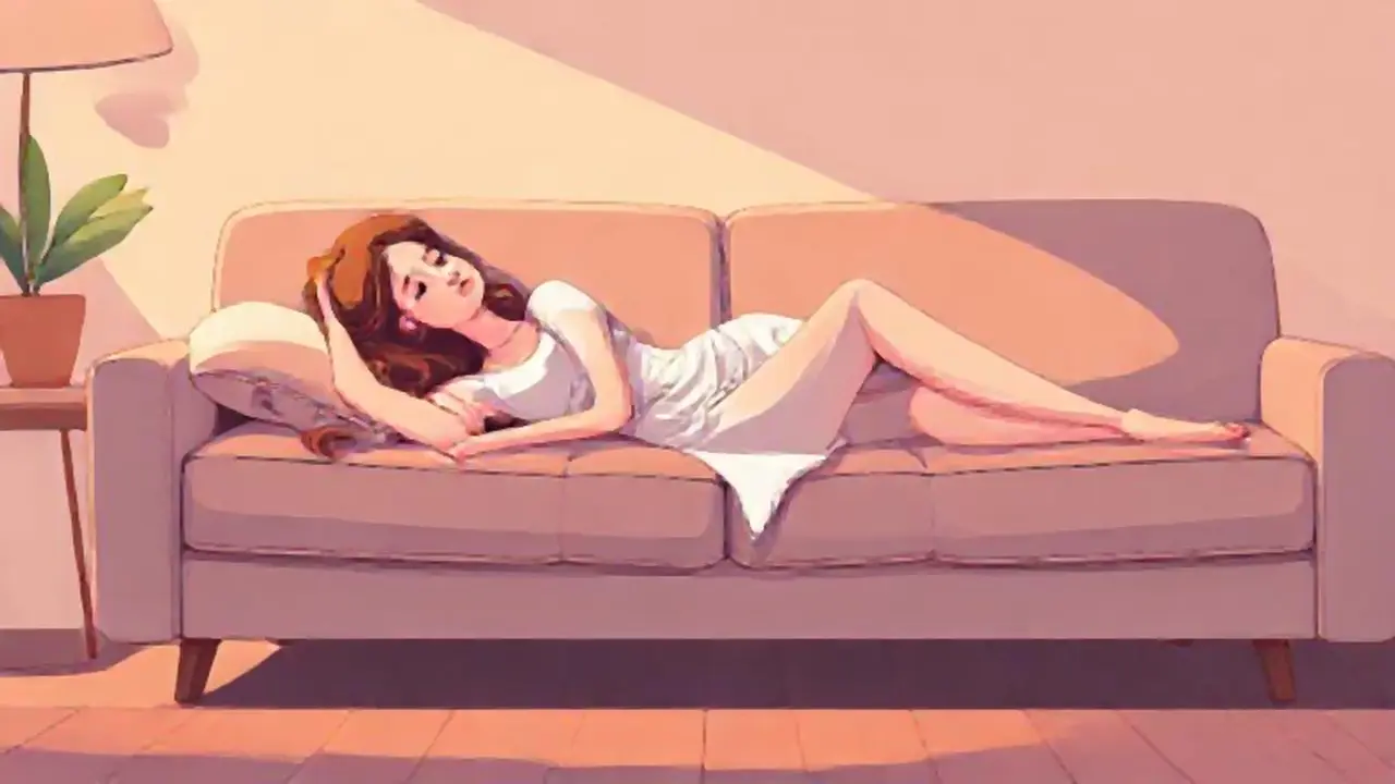 Mujer pálida en el sofá
