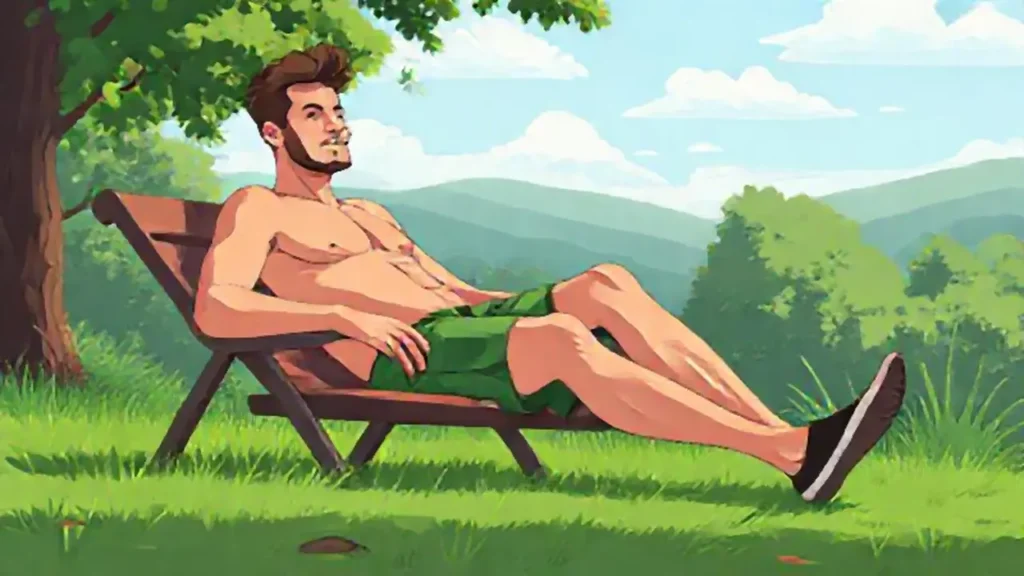 Un hombre en pantalones verdes se relaja al aire libre