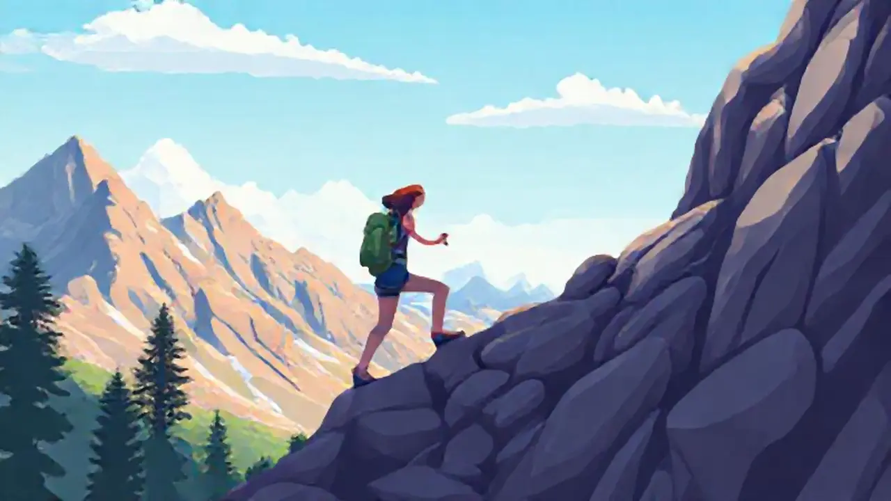 Mujer asciende a la montaña